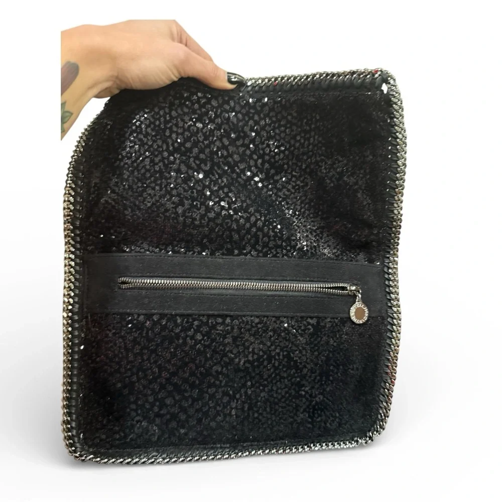 Stella McCartney Falabella Fold-Over Clutch – Black Shimmer | Like New. COA - Picture 5 of 10